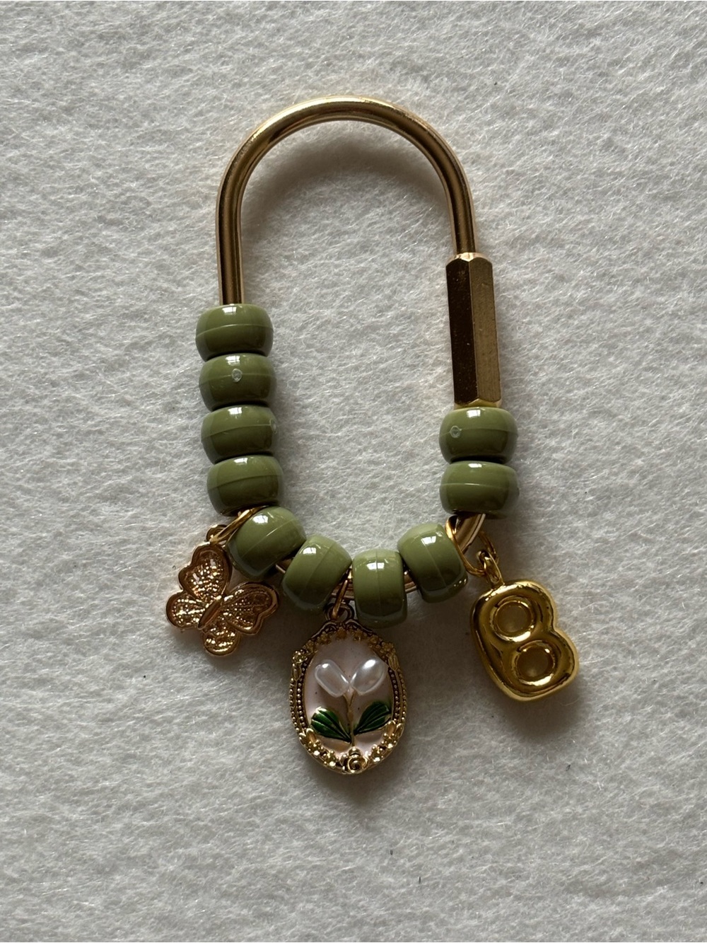Green Beaded Gold Charm Keyring